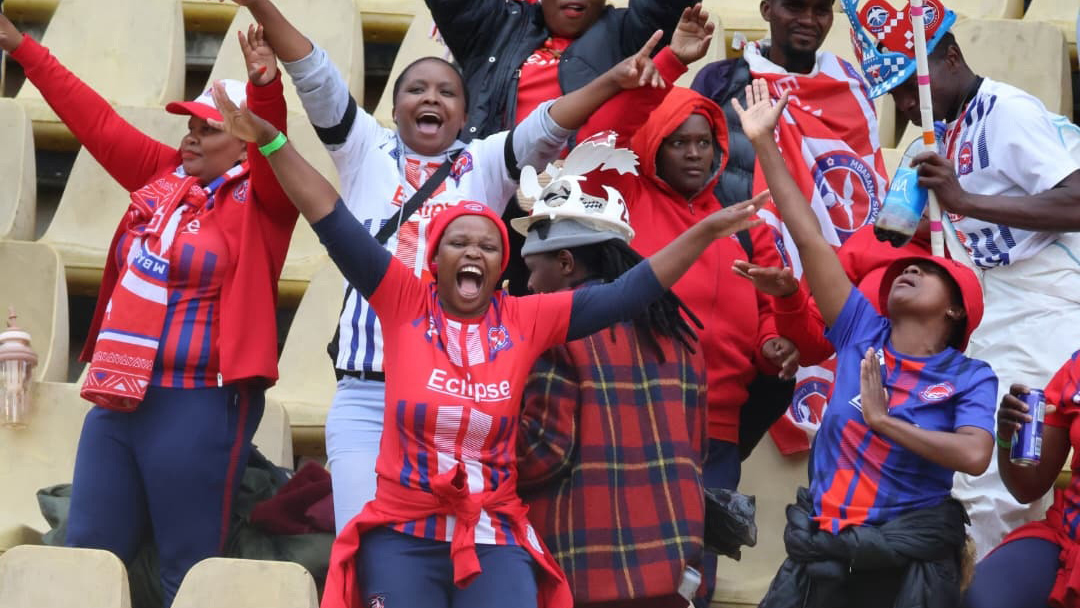 Mbabane Swallows fans in sheer joy following their favourite team’s 3-2 win over Royal Leopard in thrilling MTN Premier League clash played at Mavuso Sports Centre yesterday. (Pic: Nimrod Hlophe)